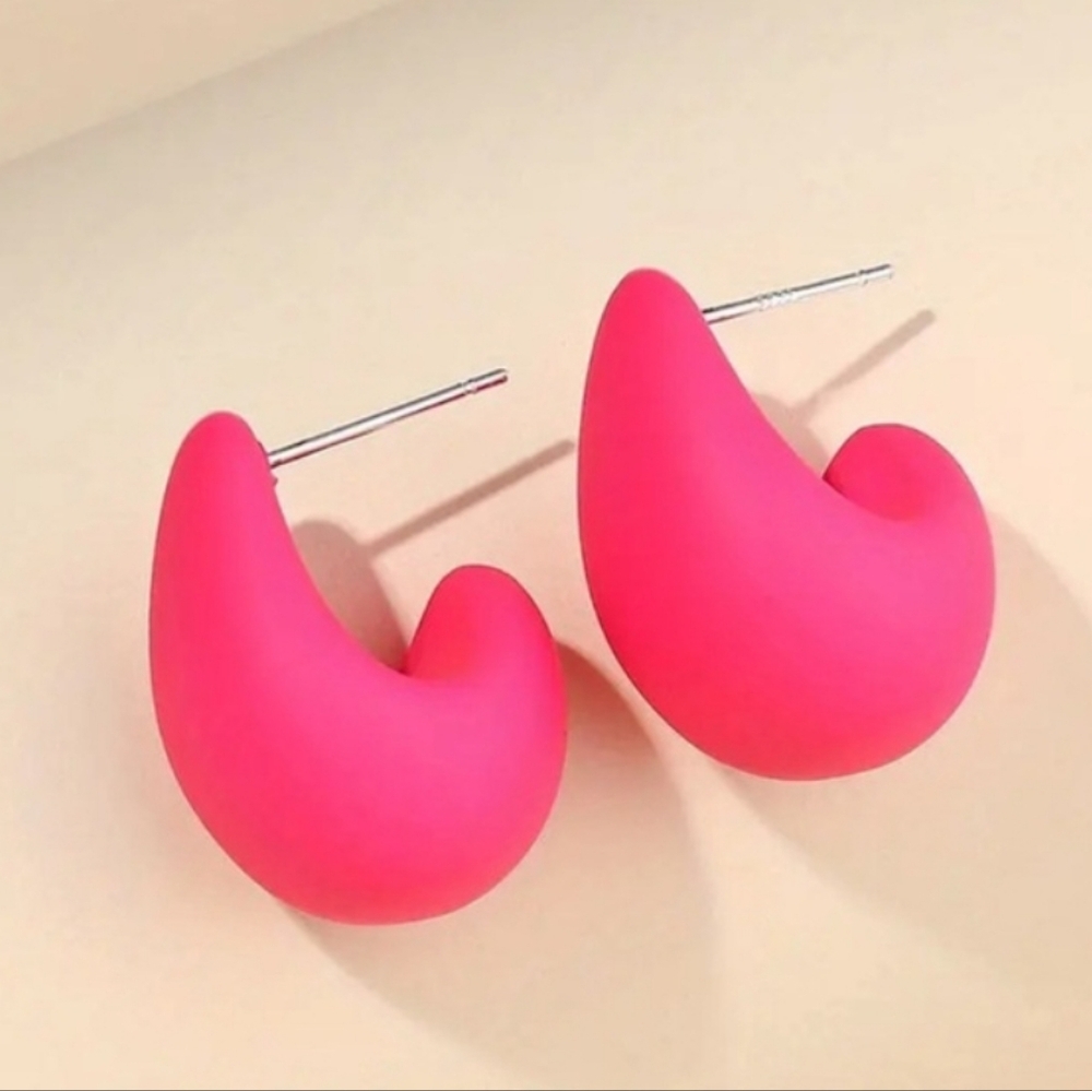 🆕️ Bold Fusia Pink Curved Earrings NWOT